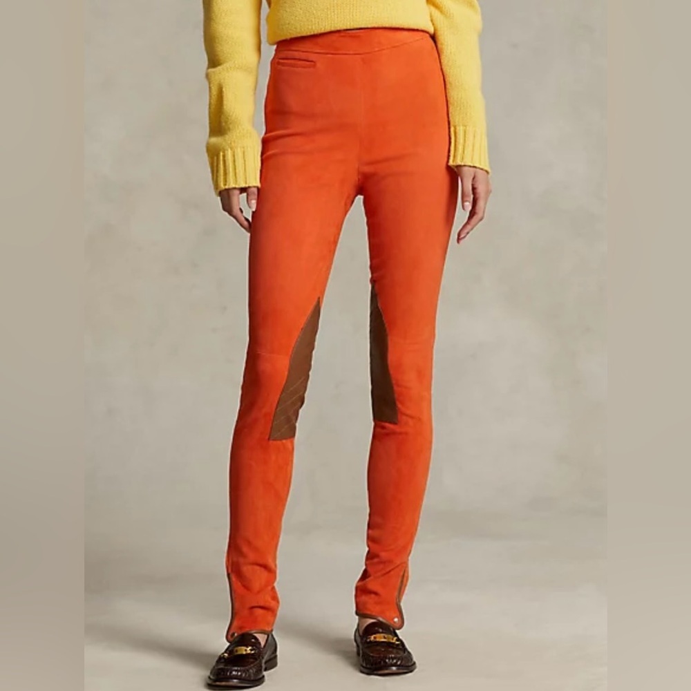 NEW $1498 Polo Ralph Lauren 100% Lambskin Suede Riding Jodhpur Legging Orange 2